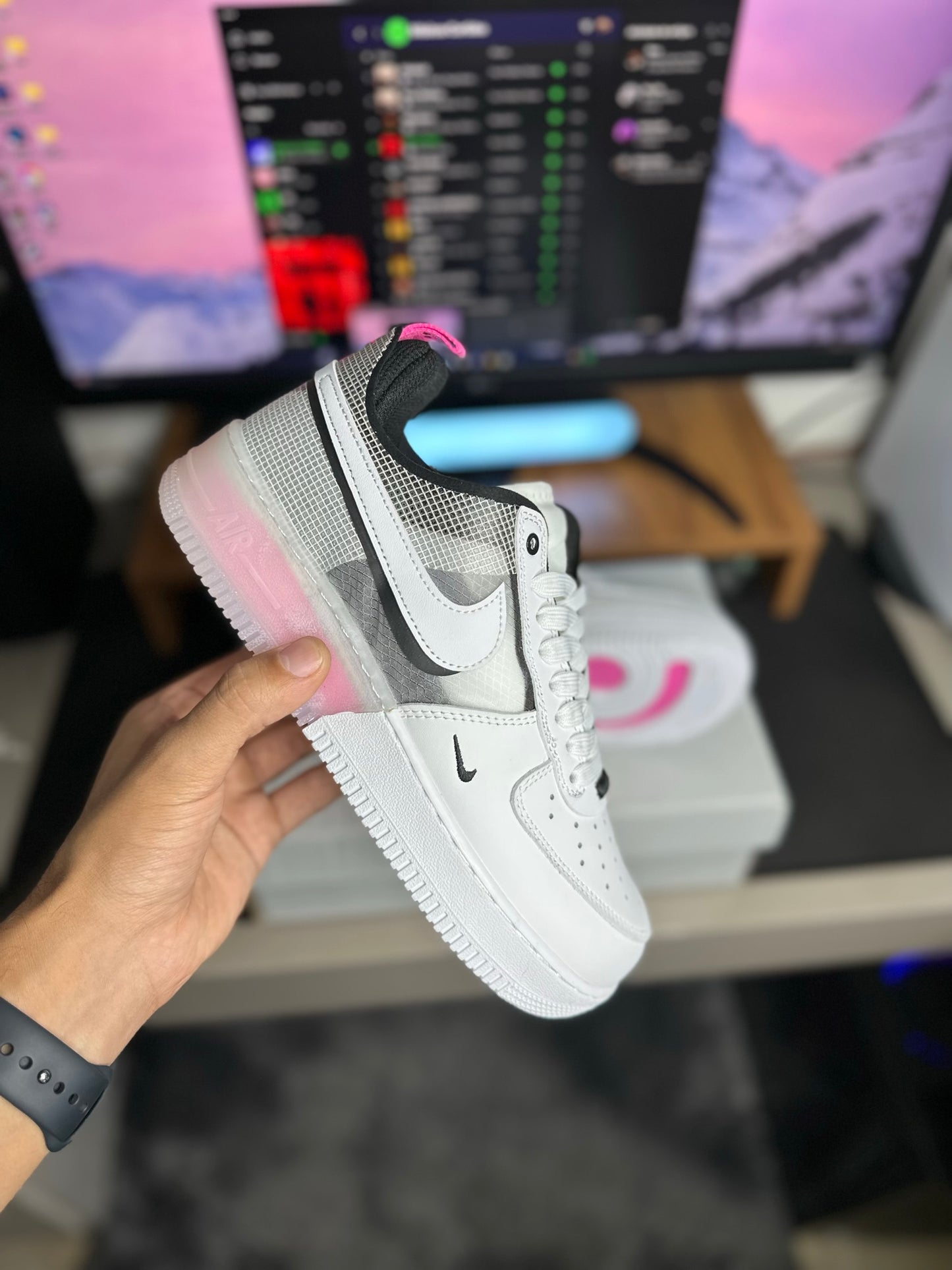 Air Force 1 React White Black Pink Spell